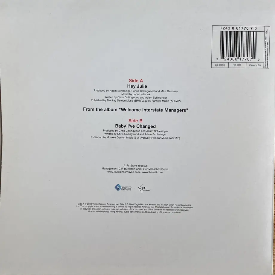 FOUNTAIN OF WAYNE / Hey Julie Oscillators Mer...