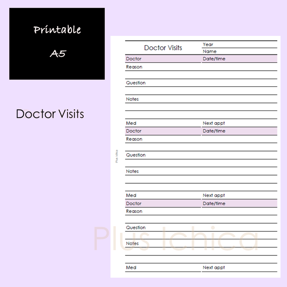 【A5】Doctor Visits #24, Printable Inserts | Pl...