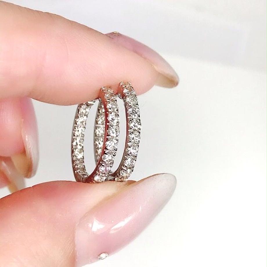 計1.00ct 天然ダイヤモンド　中折れ式エタニティフープピアス　PT950 計1.00ct 天然ダイヤモンド 中折れ式 PT950 パヴェフープピアス