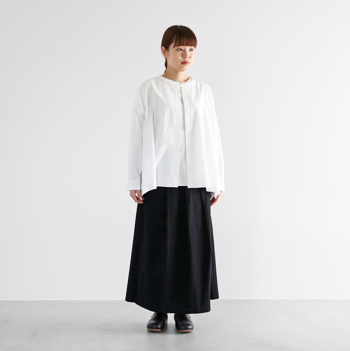 オーガニックコットンバンドカラーワイドブラウス（白）【レディス