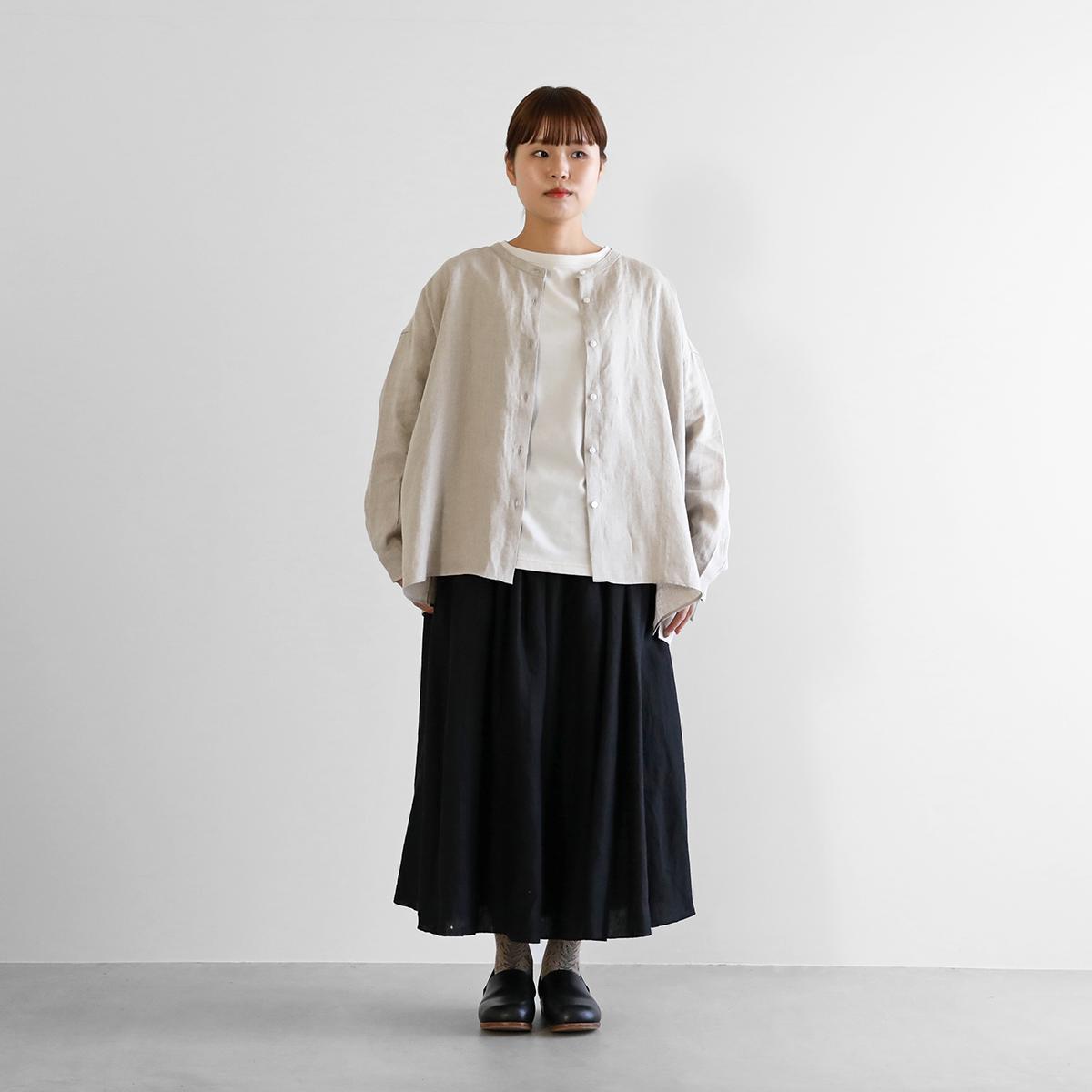 シャトルリネンバンドカラーワイドブラウス（きなり）【レディス