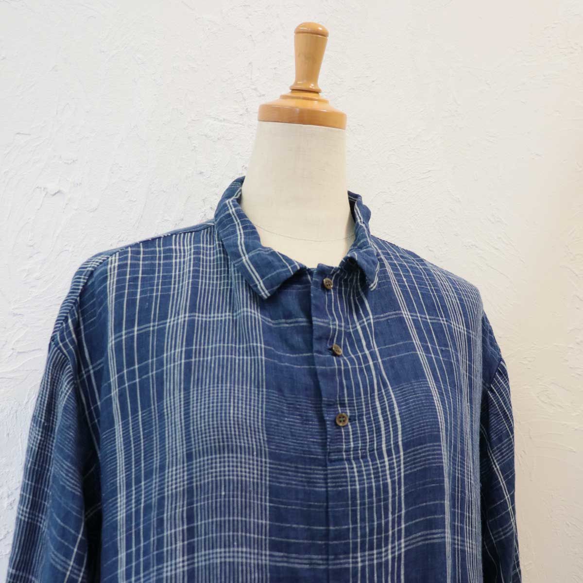 Ichi Antiquite S イチアンティークス リネンインディゴチェックワンピース