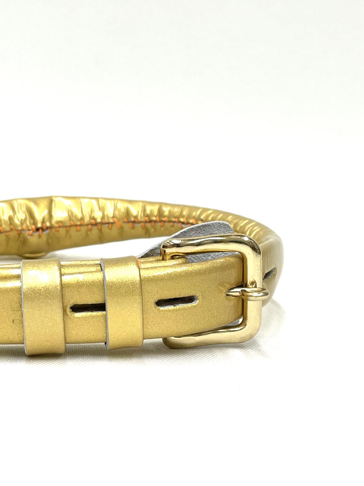 在庫限りセール 犬用 オールレザー首輪 7号 ゴールドナゲット スワロフスキークリスタル付 メタリックゴールド Buddybelt バディーベルト ペット ドッグ 本革 バディーベルト正規輸入代理店 正規店 人気カラー再販 Titanicgroup Com