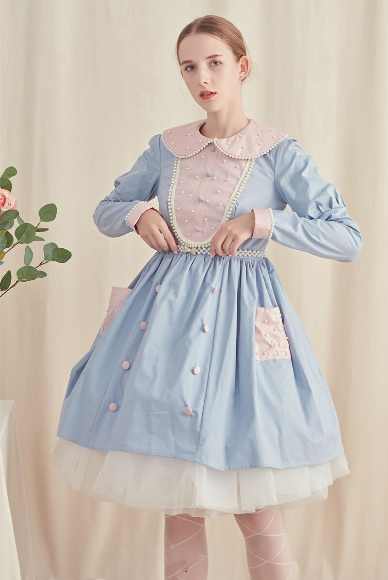 ロリータ ワンピース 長袖 春秋 ドレス ベルト付 Lolita フランス風 ゆめかわいい