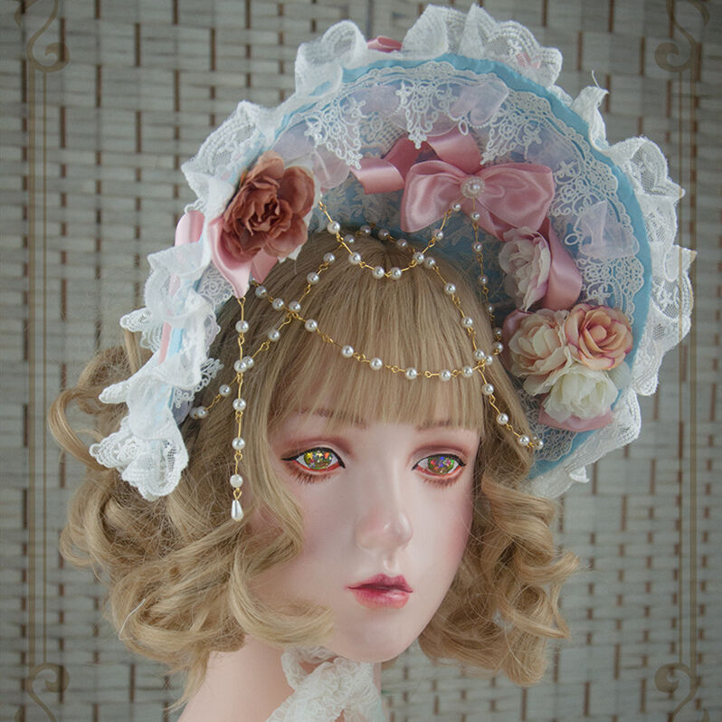 ロリータ ボンネット 甘ロリ レディース クラロリ 姫ロリ 帽子 ヘッドドレス 造花 パール