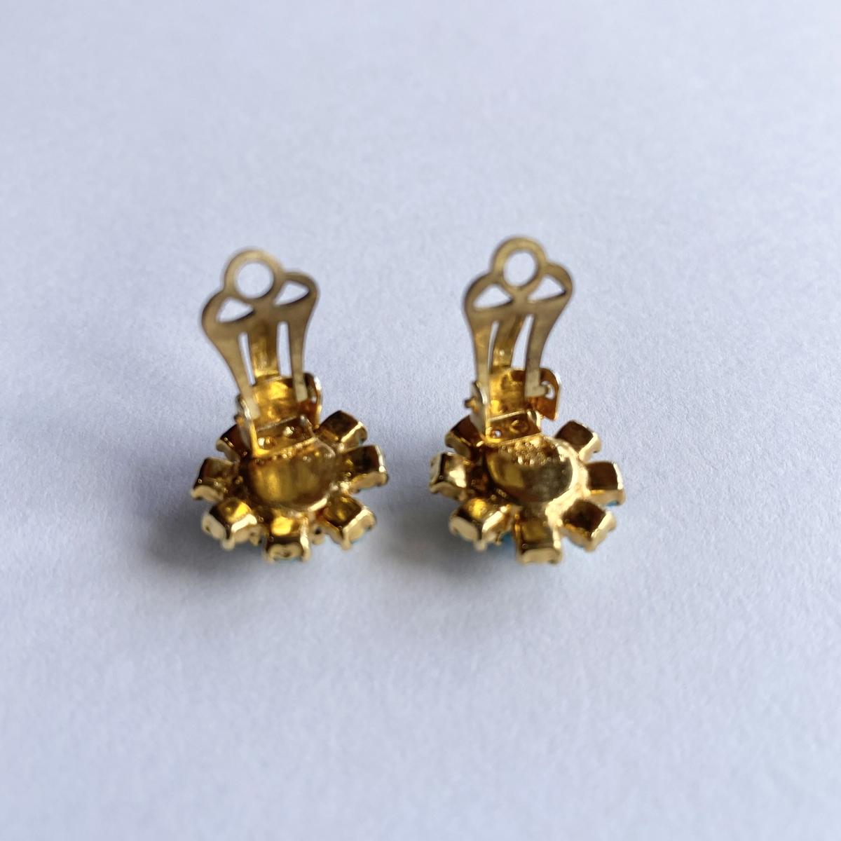 ターコイズカラーグラス クリップオンイヤリング | Amelie Antique