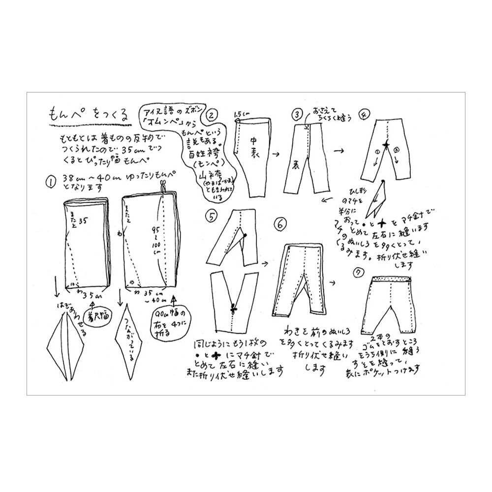 早川ユミさんの本「ちくちく服つくり」を見て作ったモンペ