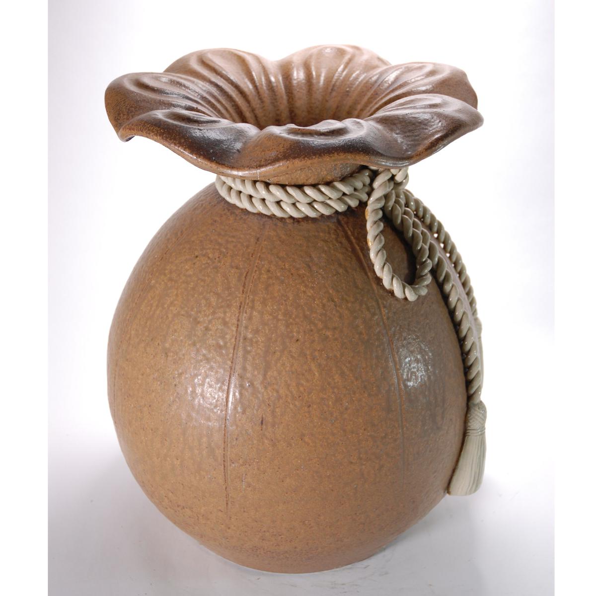 SALEアイテム 縁起物 【信楽焼】 宝袋ねずみ付花瓶 宝袋ネズミ付き壺