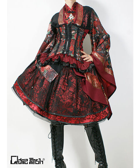 大人も着やすいシンプルファッション QutieFrash ワンピース 赤 ひざ丈