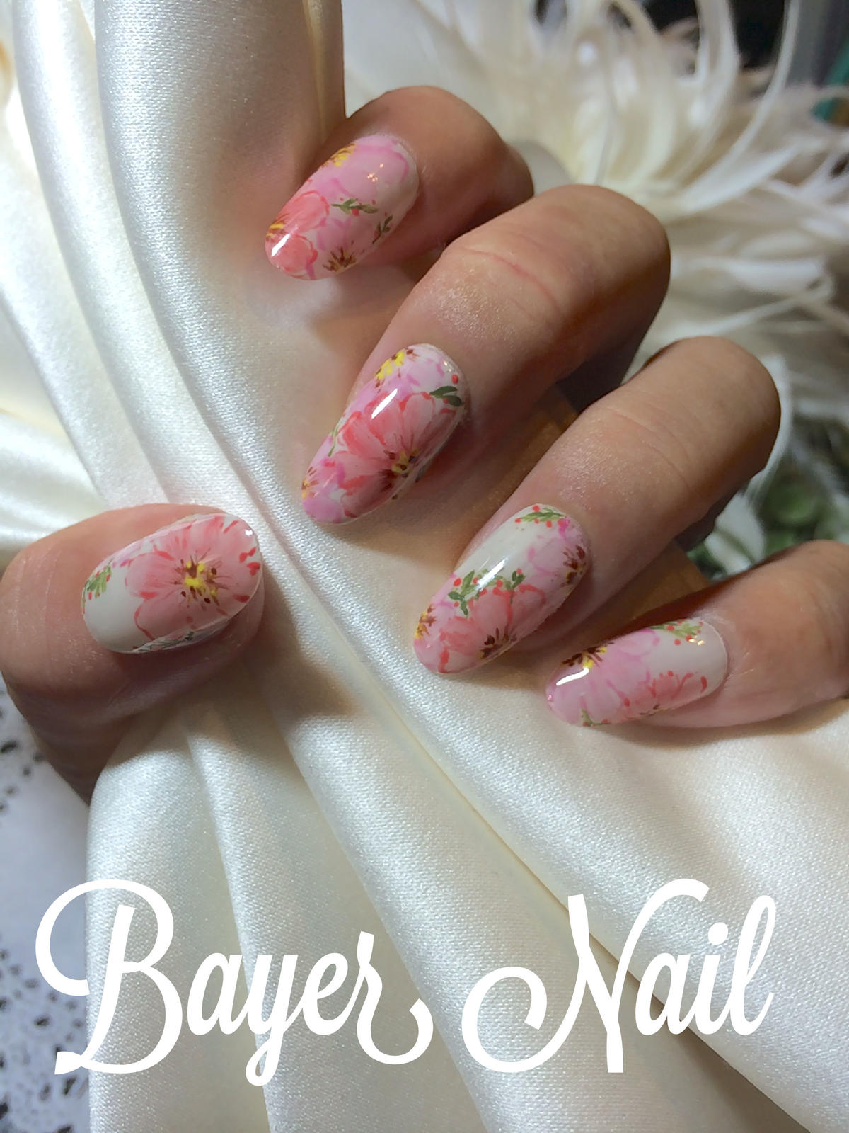 オーダーネイルチップ ボタニカルフラワーネイル Bayer Nail