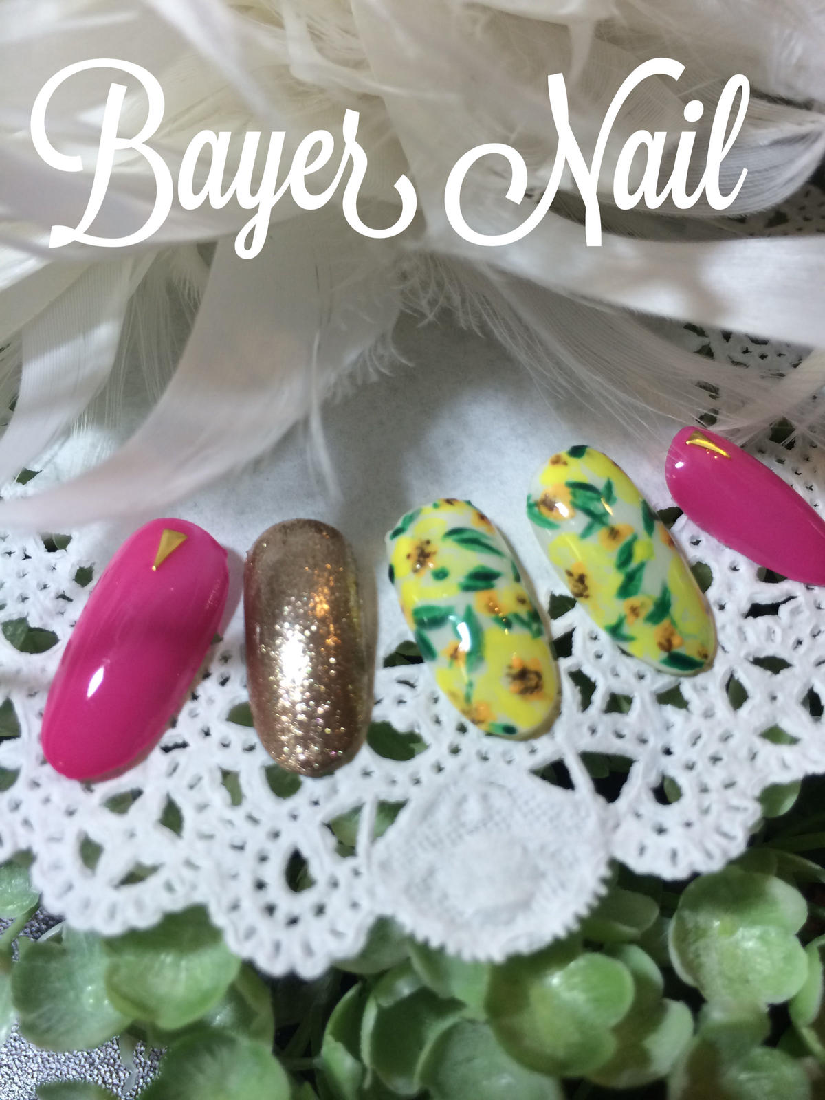 オーダーネイルチップ カラフルアートフラワー Bayer Nail
