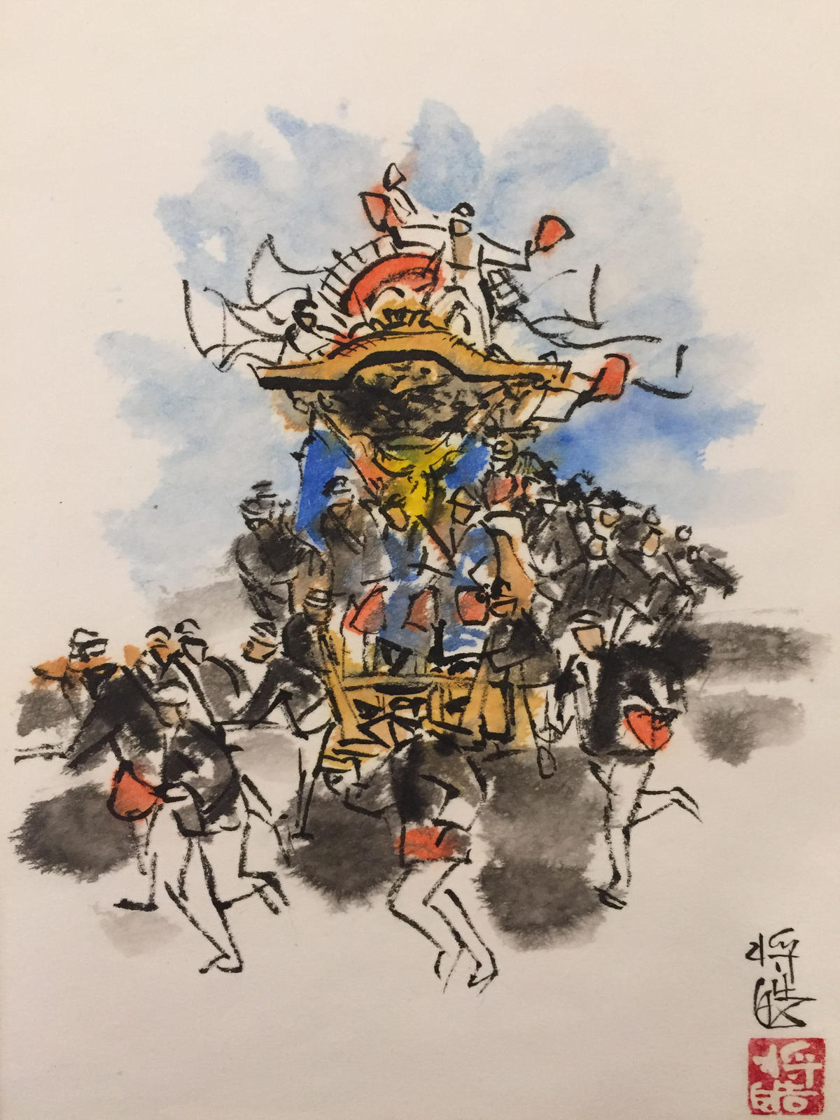 希少作品 だんじり 書画 額縁 岸和田だんじり祭