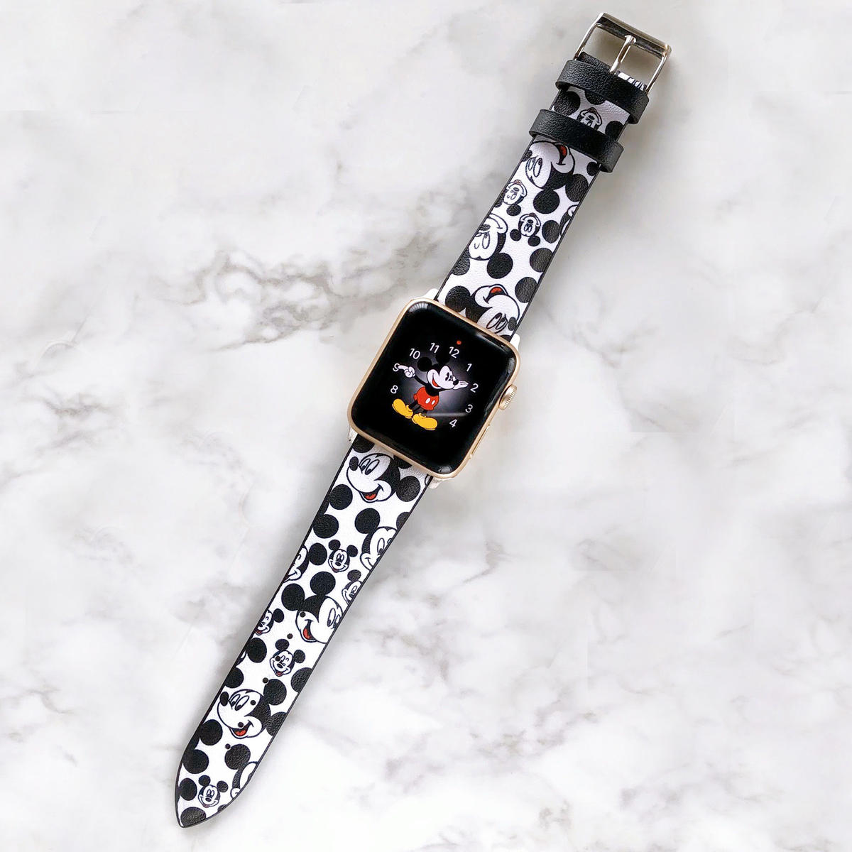 Apple Watch アップルウォッチ ホワイト ミッキー柄 レザー バンド ベルト A
