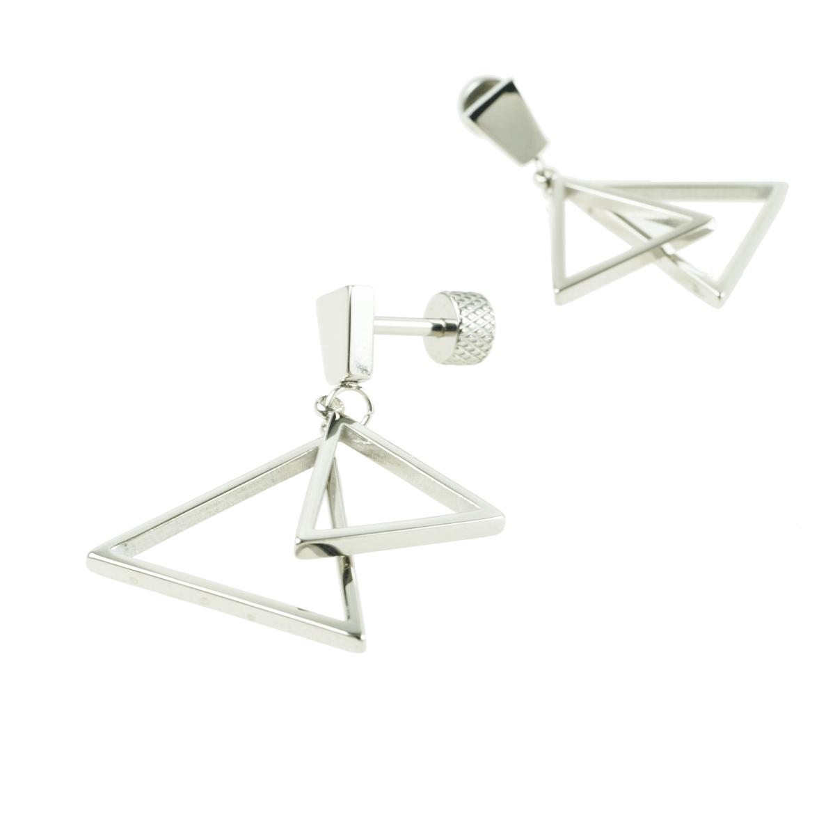 両耳用 2点セット 三角形 ダブル トライアングル ボディピアス ステンレス バーベルピアス