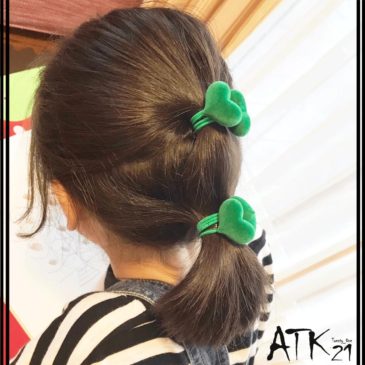 2点セット 秋冬カラー ハートモチーフ 子供用ヘアゴム ツインテール ヘアポニー 卒業式