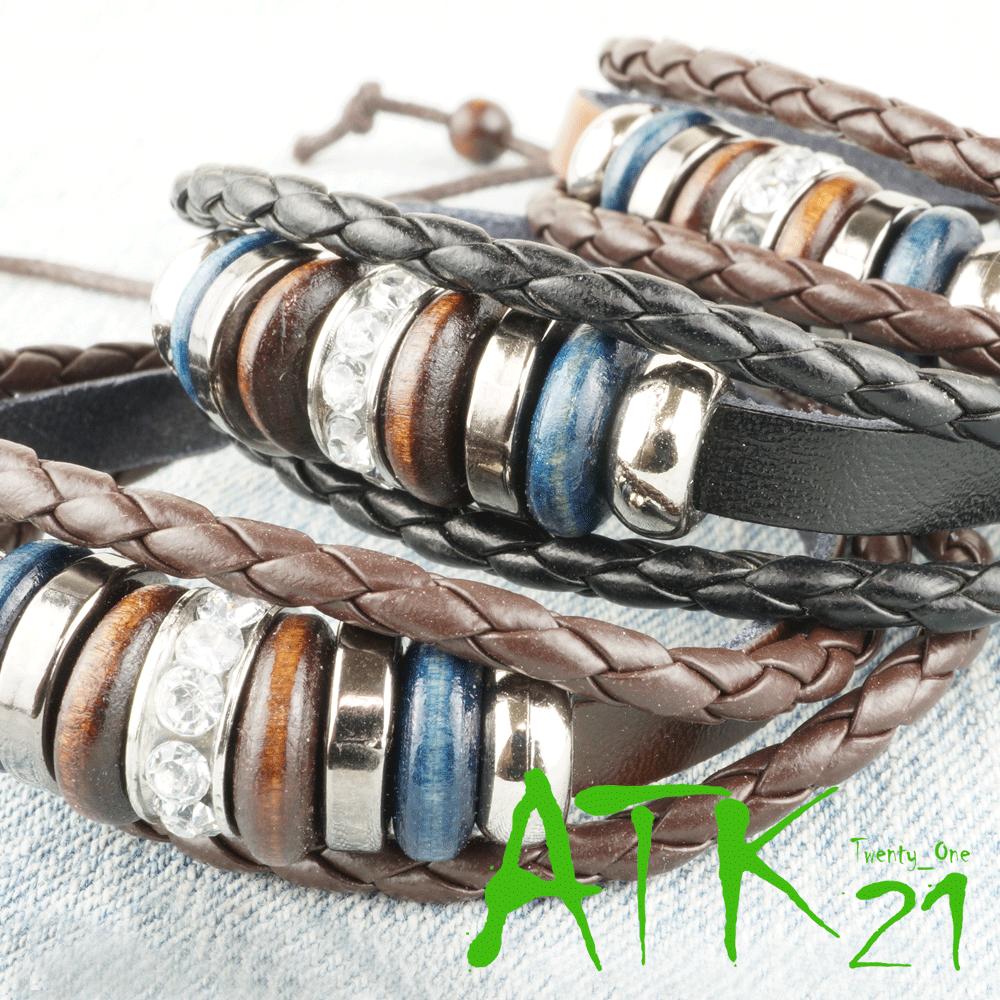 3連レザーコードブレスレット シンプル ペアブレスレット メンズ レディース アクセサリー M