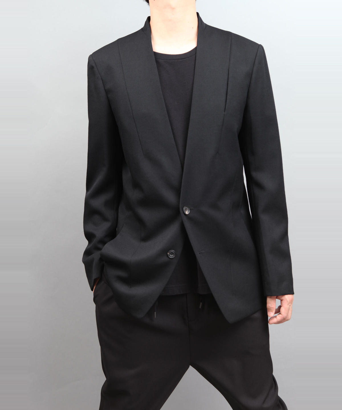 WOOL TWILL NOCOLLAR JACKET BLACK ato AOYAMA