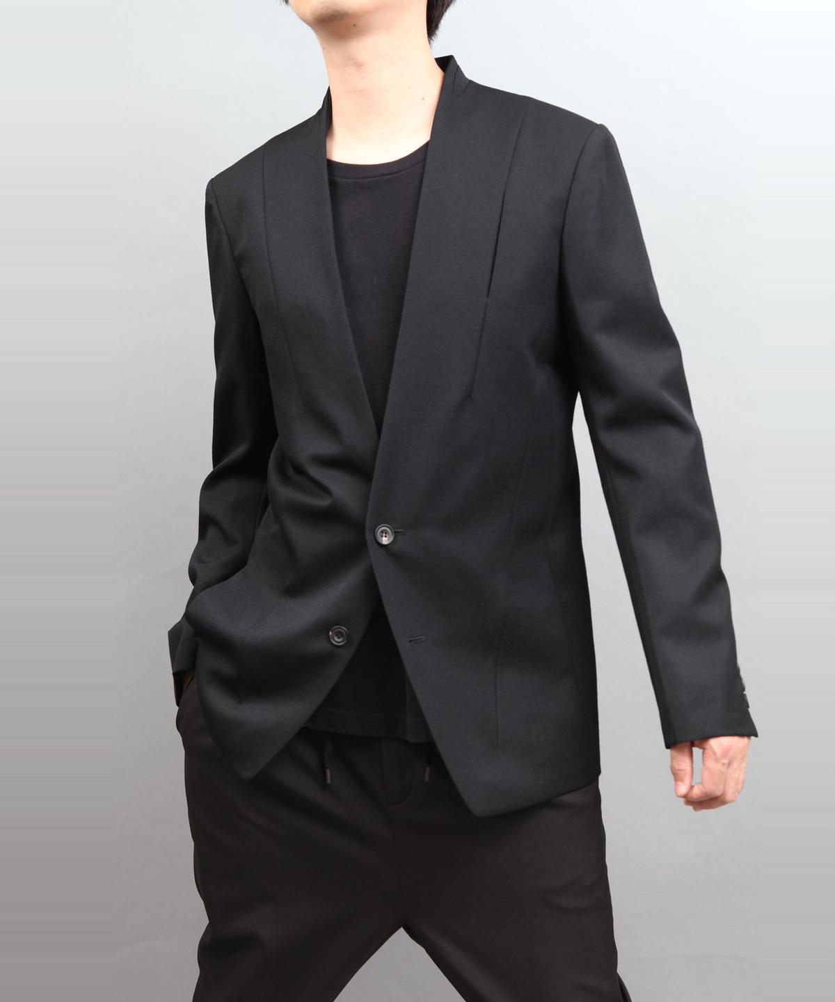 WOOL TWILL NOCOLLAR JACKET BLACK ato AOYAMA