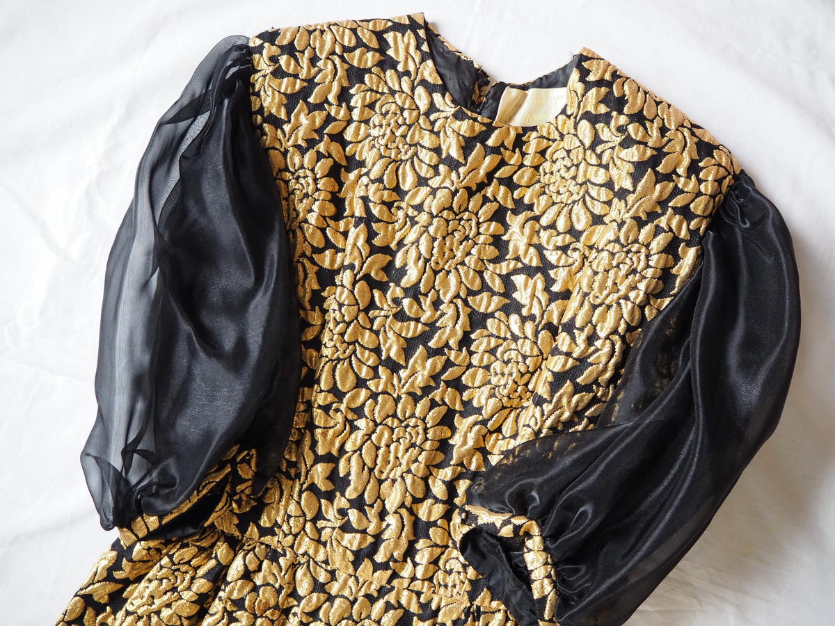 Nina Ricciニナリッチ ゴールドジャガード織り ワンピース ドレス ヴィンテージ