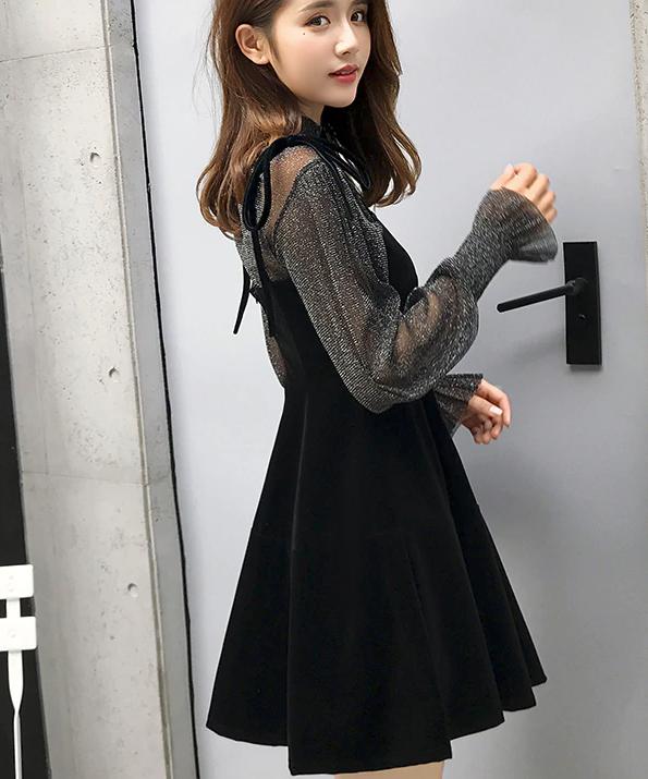 シースルー パフスリーブシャツ ベロアワンピース ベルベット ミニ シースルー パフスリーブシャツ ベロアワンピース ベルベット ミニ