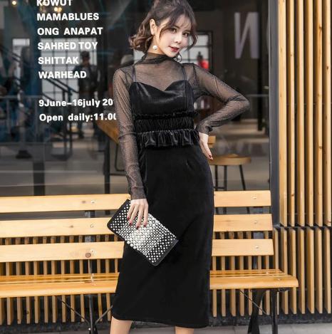 ベロア ワンピース シースルー ベロアキャミ 結婚式 タイトスカート セットアップ ド