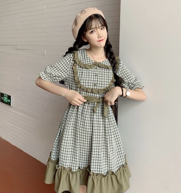緑のチェックワンピース Fancy World