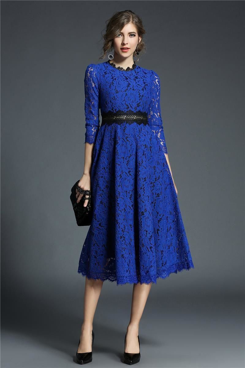 レ スワンピース 透け感 青 ブルー 結婚式 お呼ばれ 二次会 パーティードレス ミモレ丈