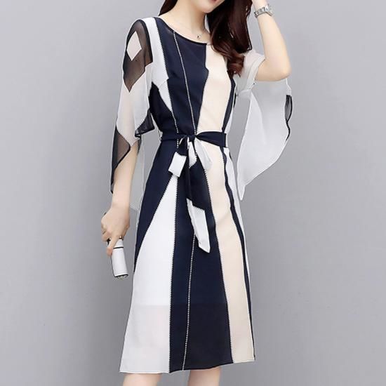 バイカラー ワンピース ドレス 夏 フォーマル Aライン 膝丈 結婚式 パ