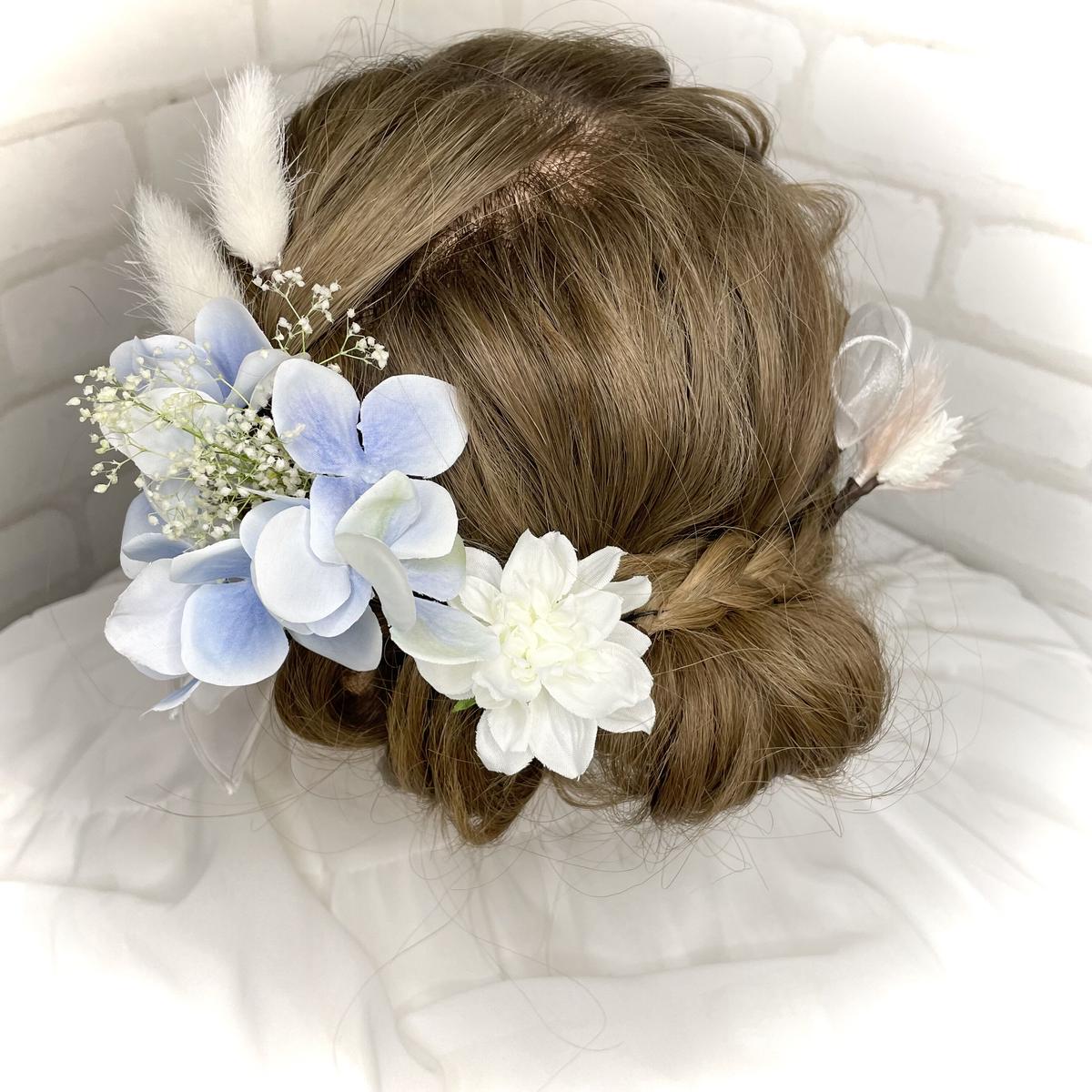 本物紫陽花吸い上げ染め❤️切子硝子調レジンのロングバレッタ❤️