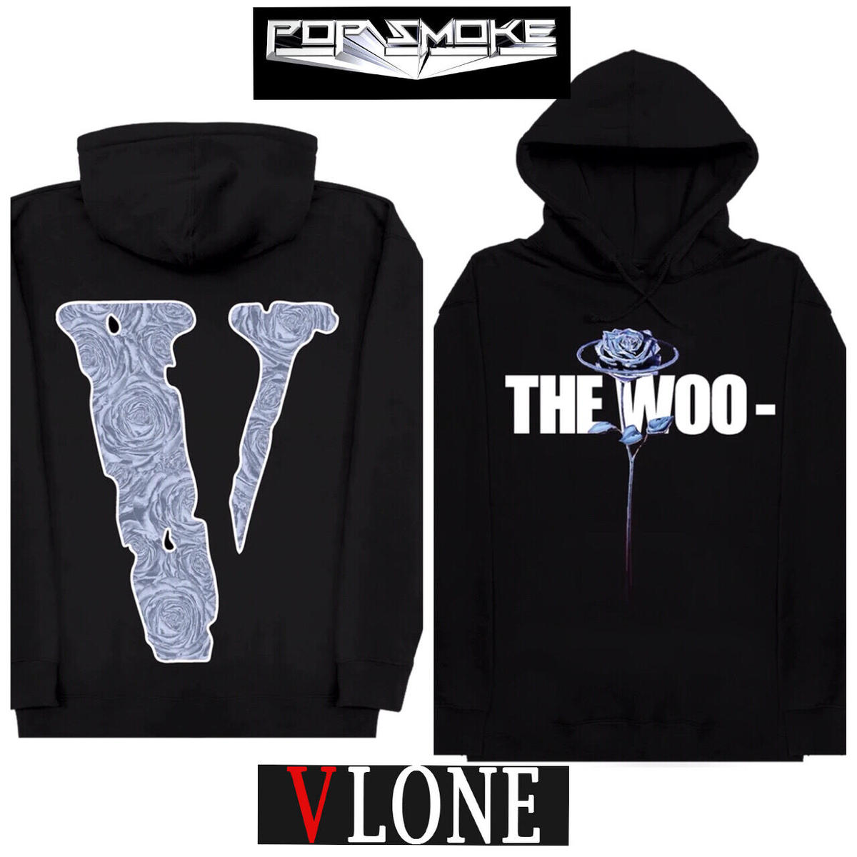 V LONE × POP SMOKE/THE WOO Hoodie BLACK BING...
