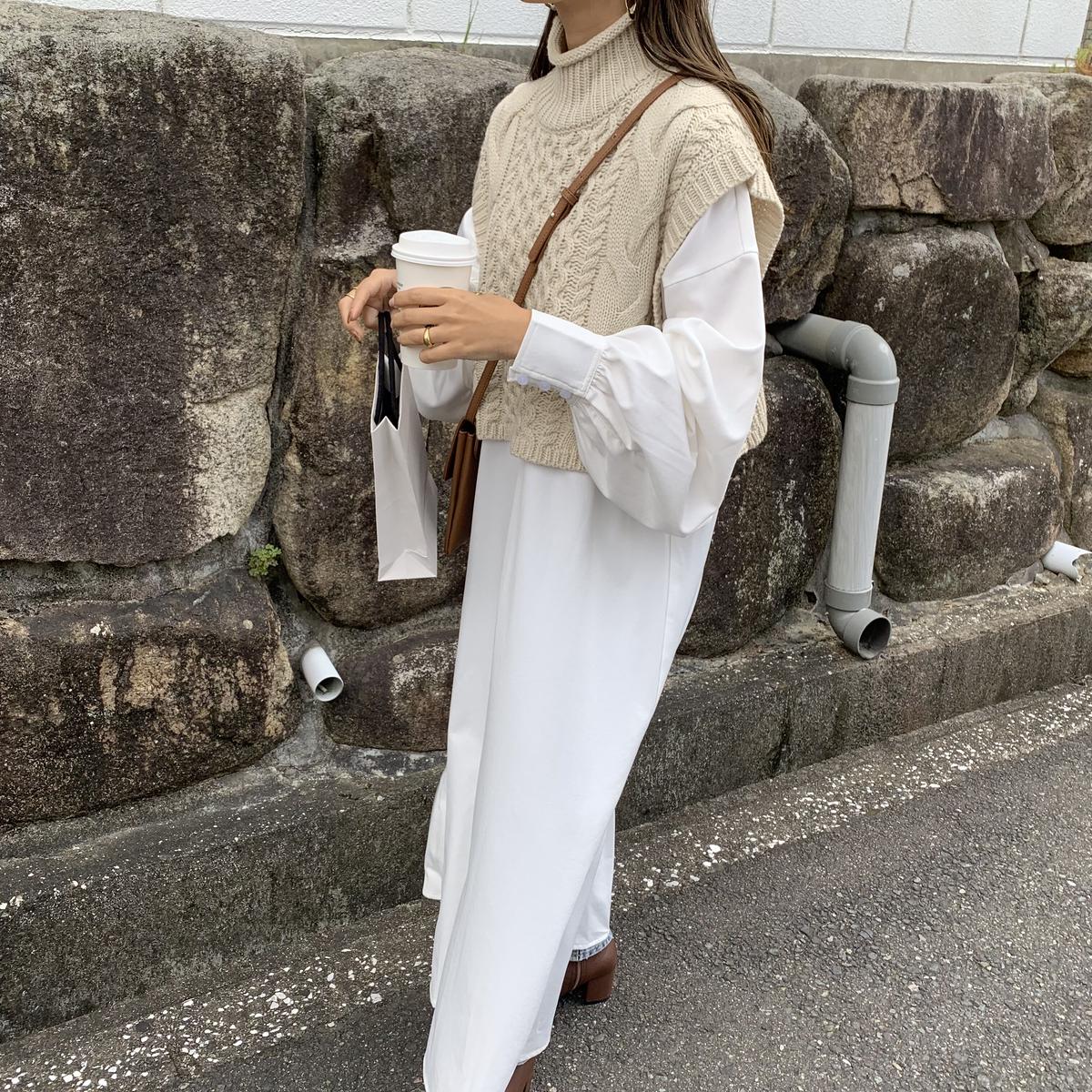 日本最大の Blate とろみロングシャツワンピース ハイネックショートネックベスト ロングワンピース