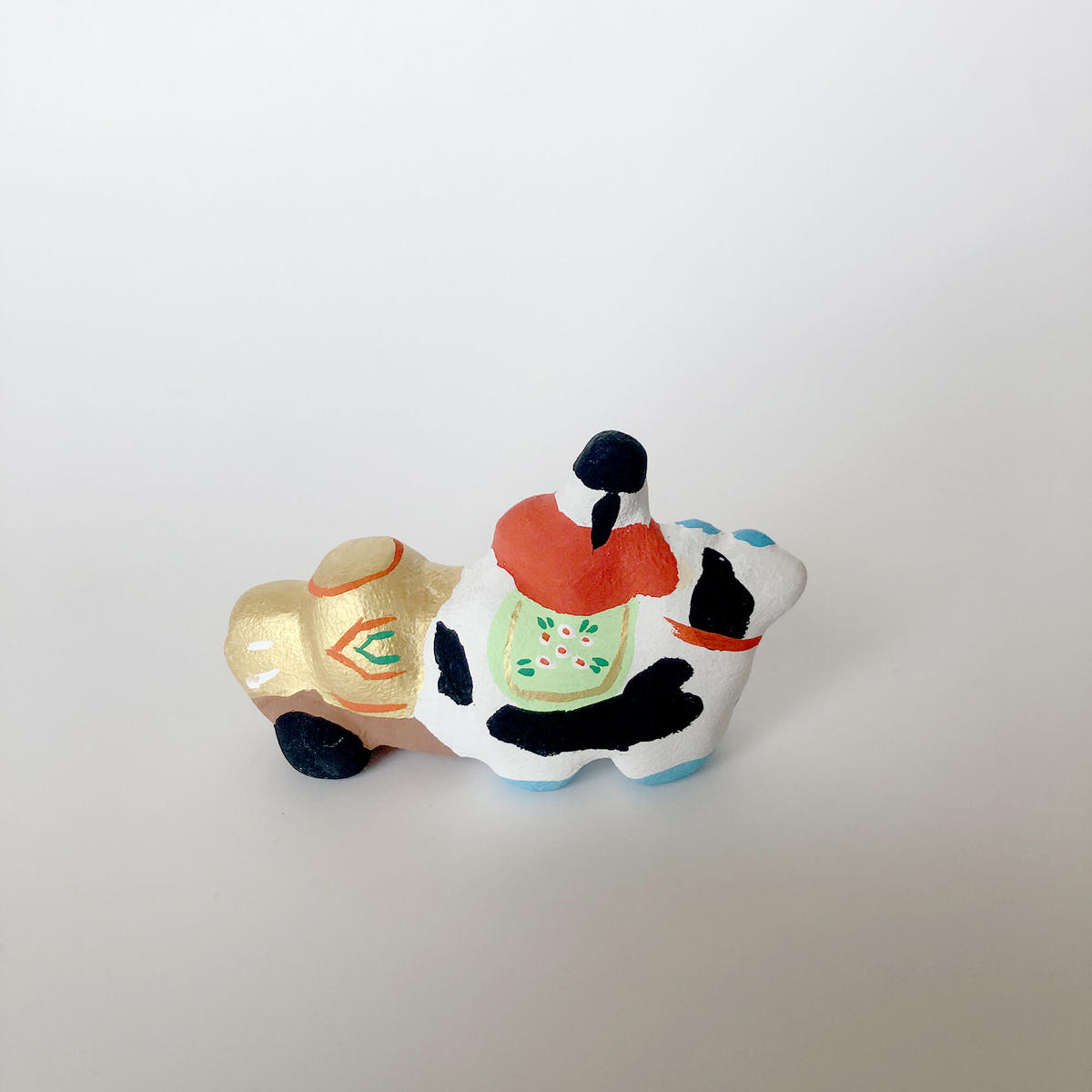 Habotan 牛車と福の神と打ち出の小槌 土人形 U5 はちみせ