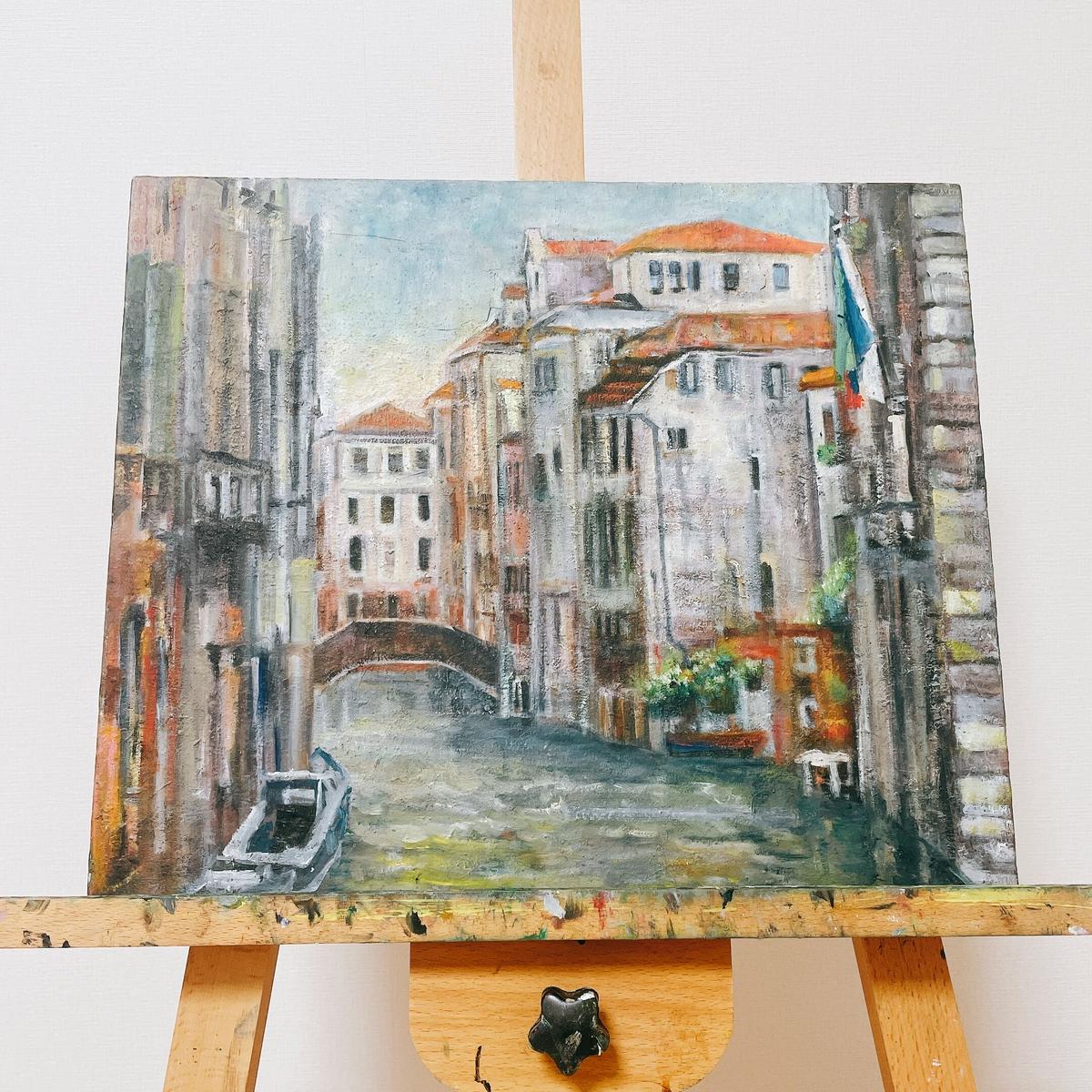 油絵 油彩画 絵画 肉筆画 路面電車 サンフランシスコ 金縁額 海の街