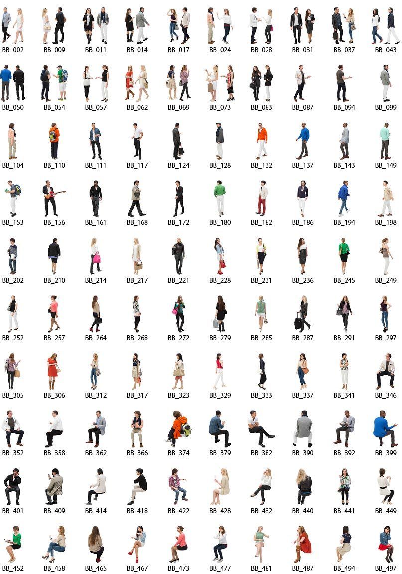 100個セット 人物切抜き素材 外国人カジュアル 1k014 No N No 建築cg 3