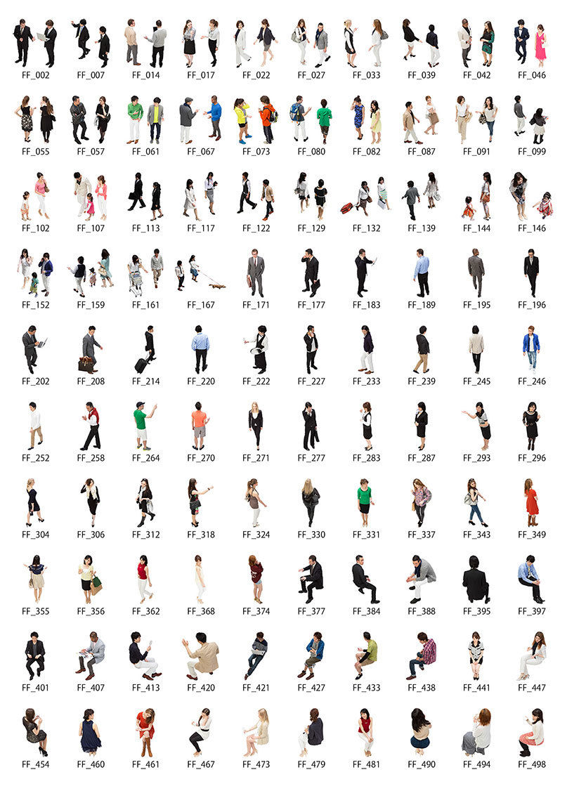 100個セット 人物切抜き素材 鳥瞰 1k018 No N No 建築cg 3d人物モデル