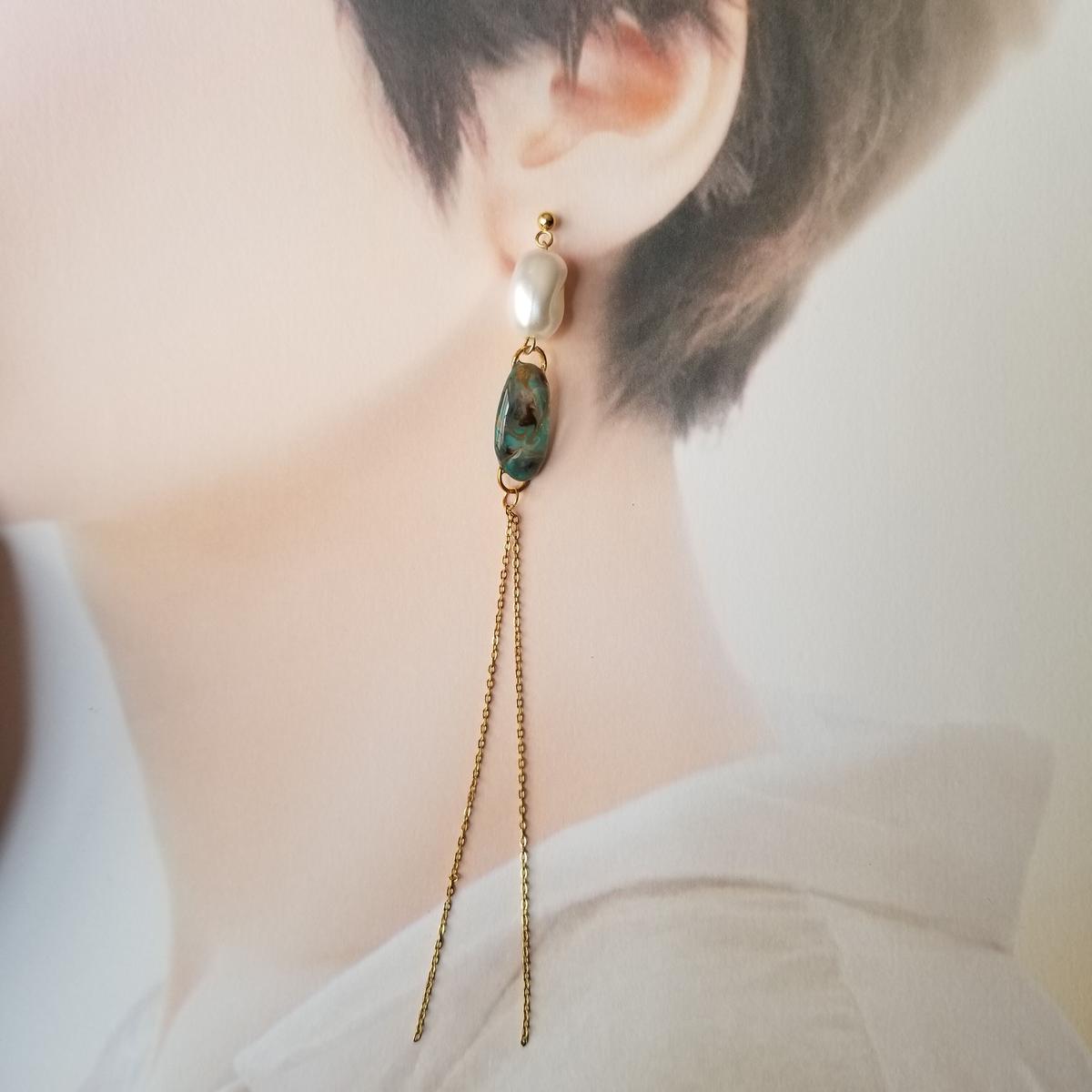 GREEN】SASAI / チェーン ピアス GREEN】SASAI / チェーン ピアス