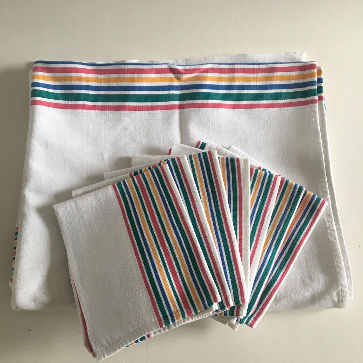 1950年代 バスク ストライプ テーブル クロスとナプキンセット Campagne A