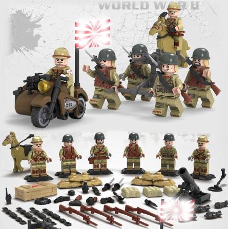 レゴ互換 第二次世界大戦 旧日本軍 特殊部隊 ミニフィグ 兵士 6体 武器 バイク 馬 R