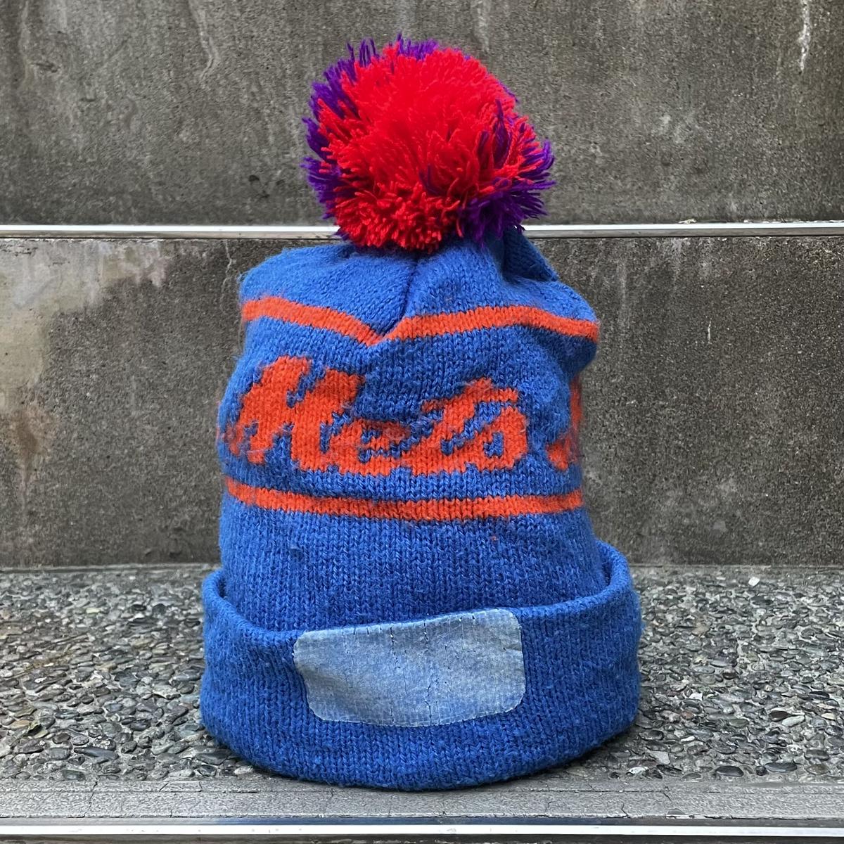 MLB METS/ニューヨークメッツ アクリルボンボンニットキャップ 90年前後 Made In USA(USED)
