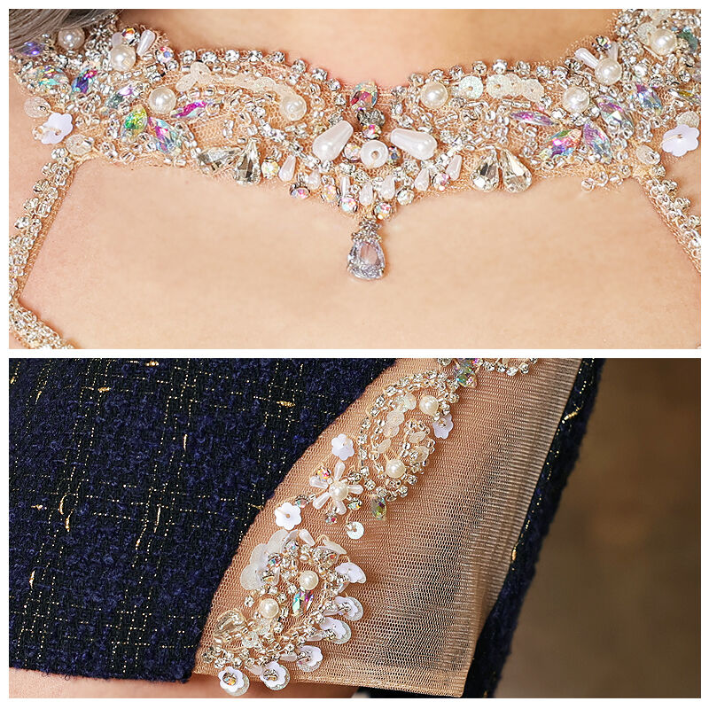 デコルテウエストビジューラメツイードタイトミニドレス]AngelR