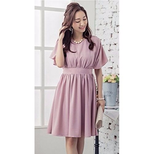 レディース 杏 薄紫 紺 カラーワンピース 半袖 春夏秋 ジーンズ シンプル 膝丈 スカート