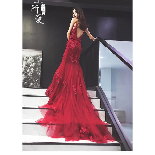 マーメイド ワインレッド カラードレス ロング ドレスワンピース結婚式 発表会 演奏会 パ