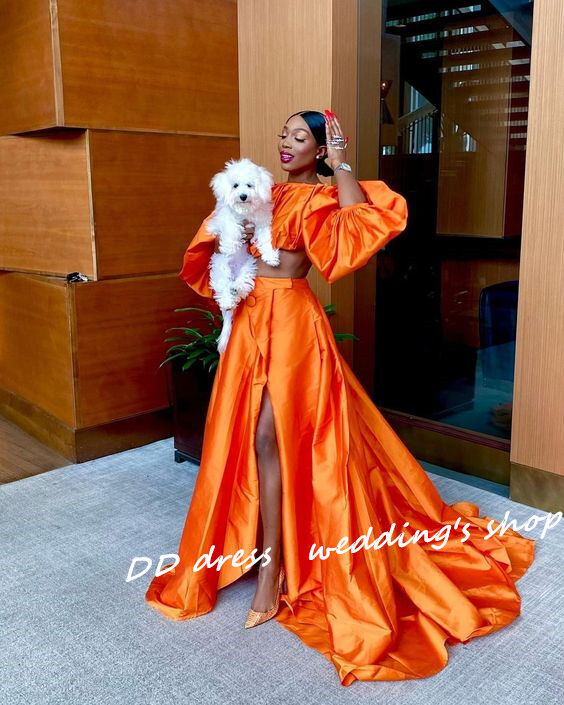 22人気の パーティードレスオレンジ上下セットセクシースリットデートロングドレス ワンピース ドレス Willowinter Com