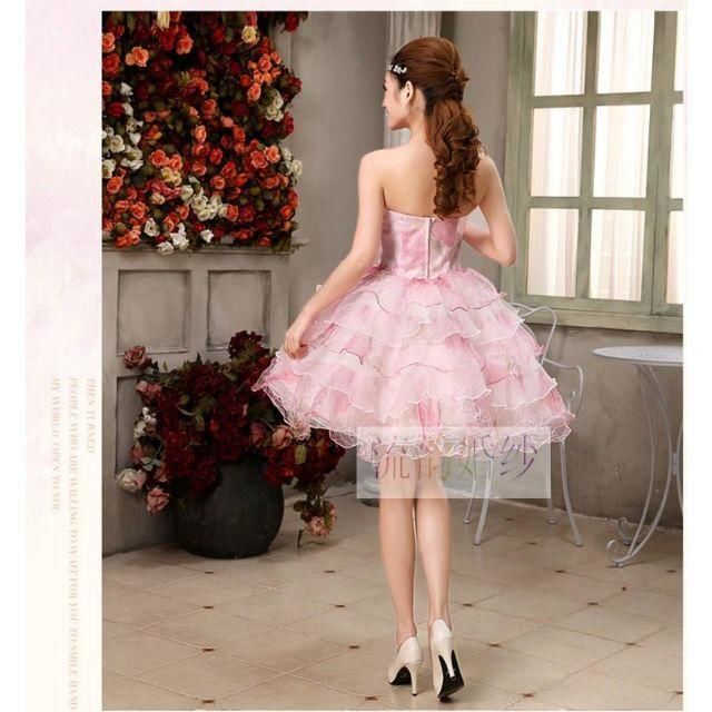 ミニ ピンク カラードレス ピンク 薄青 花嫁ドレス ウェディングドレス 二次会ドレス