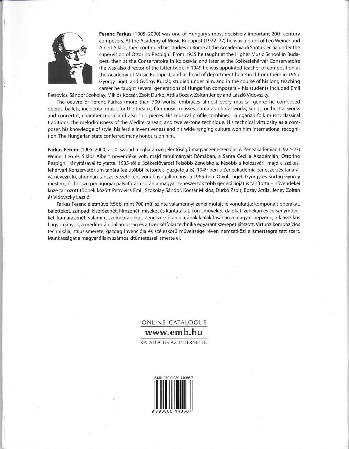 Embz14056 F ファルカシュ 17世紀の古いハンガリー舞曲集 木管五重奏版