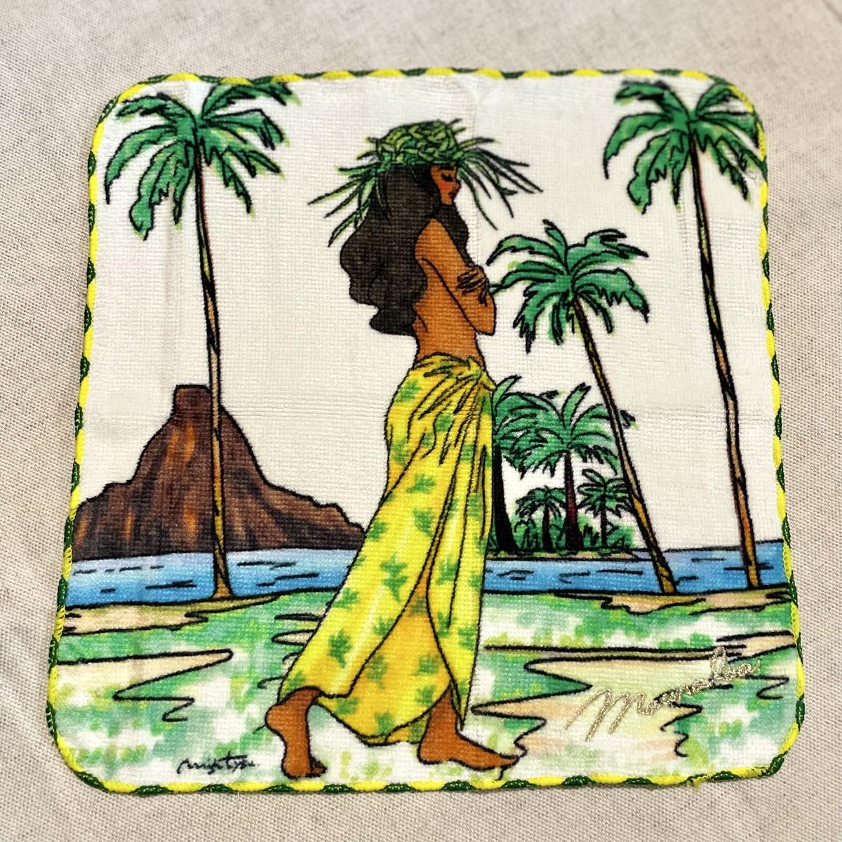 雑貨 タオルハンカチ ハンドタオル マイティ スー ラウハラ フラガール ヤシ 白 黄 緑