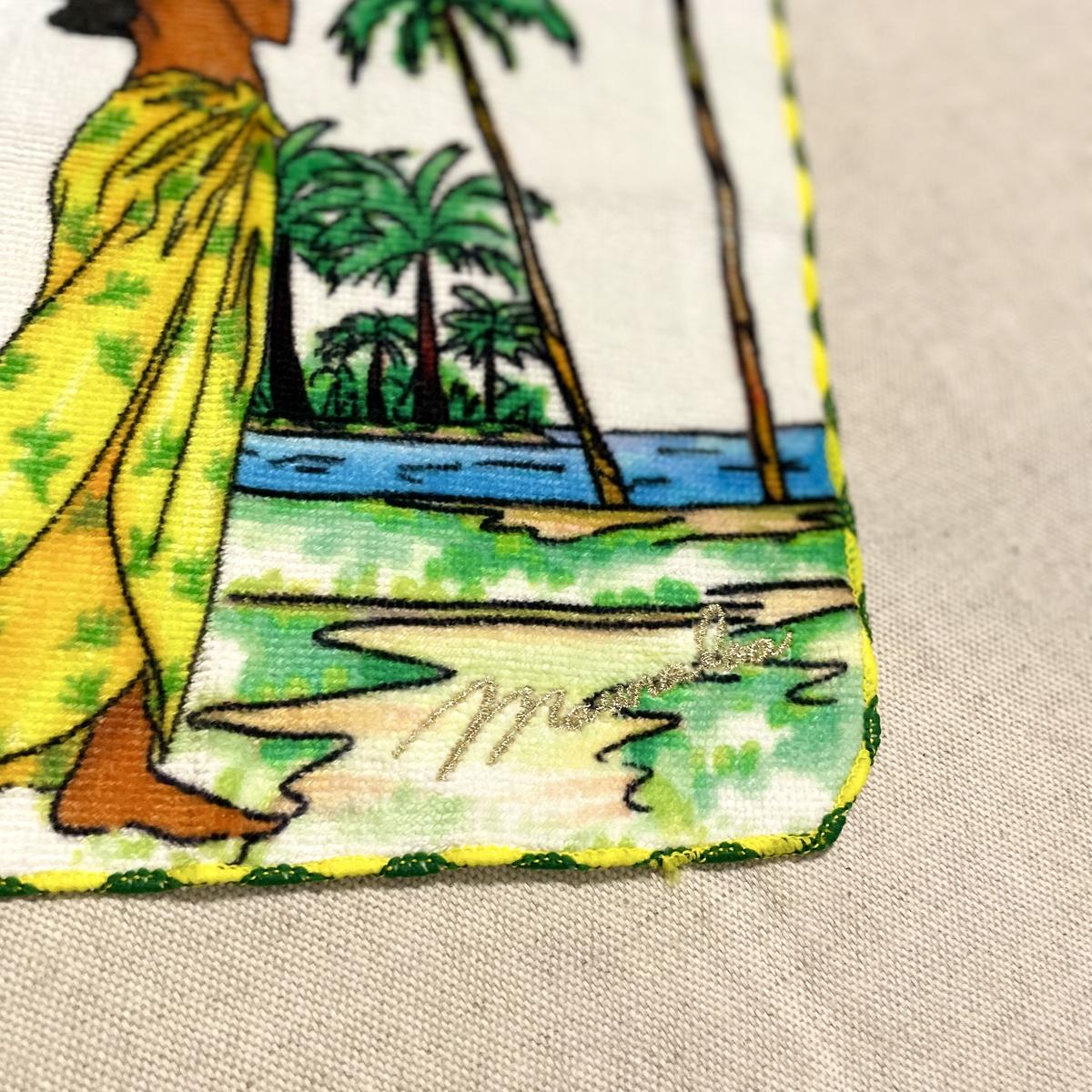 雑貨 タオルハンカチ ハンドタオル マイティ スー ラウハラ フラガール ヤシ 白 黄 緑