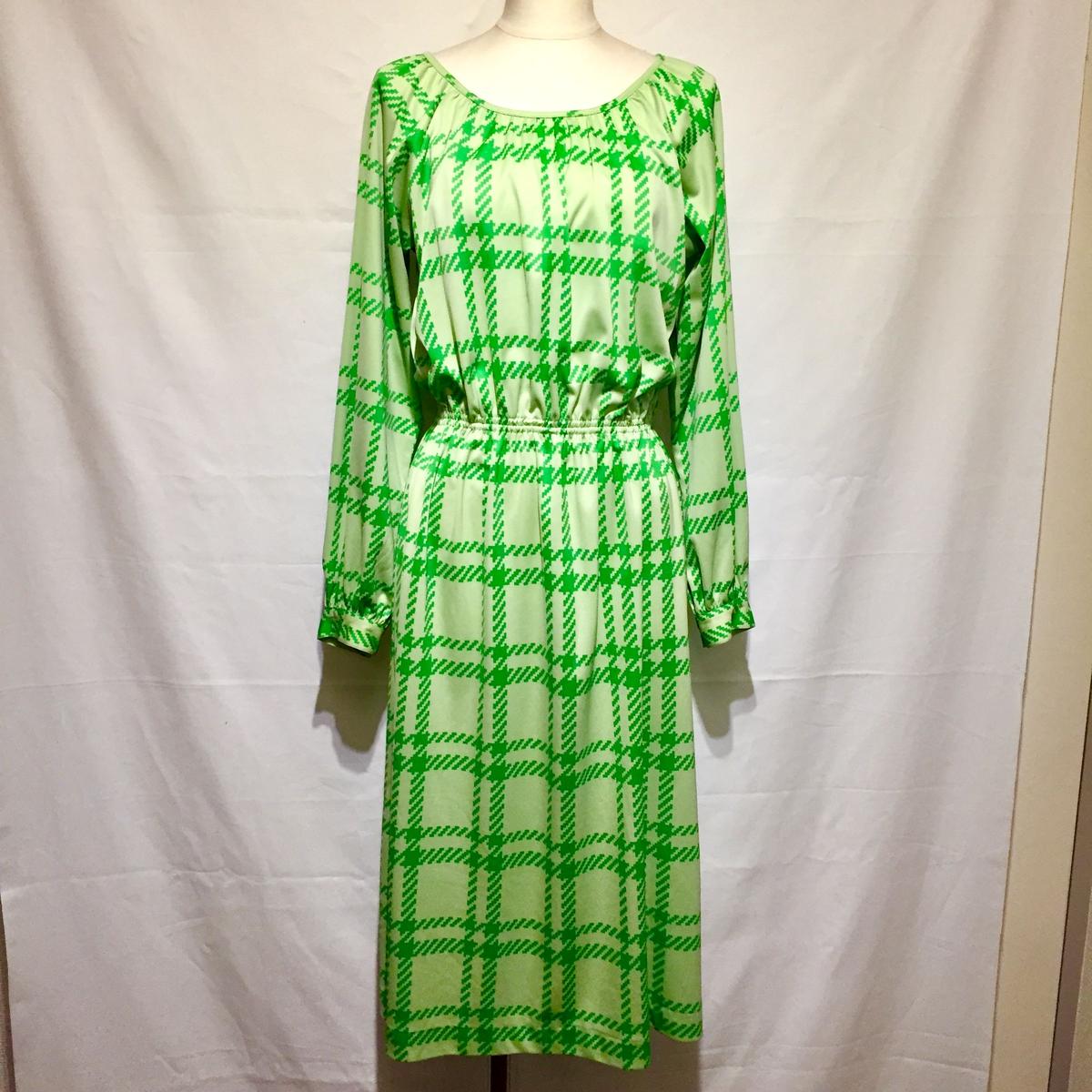 グリーン チェック ワンピース 1970s France Cocotier