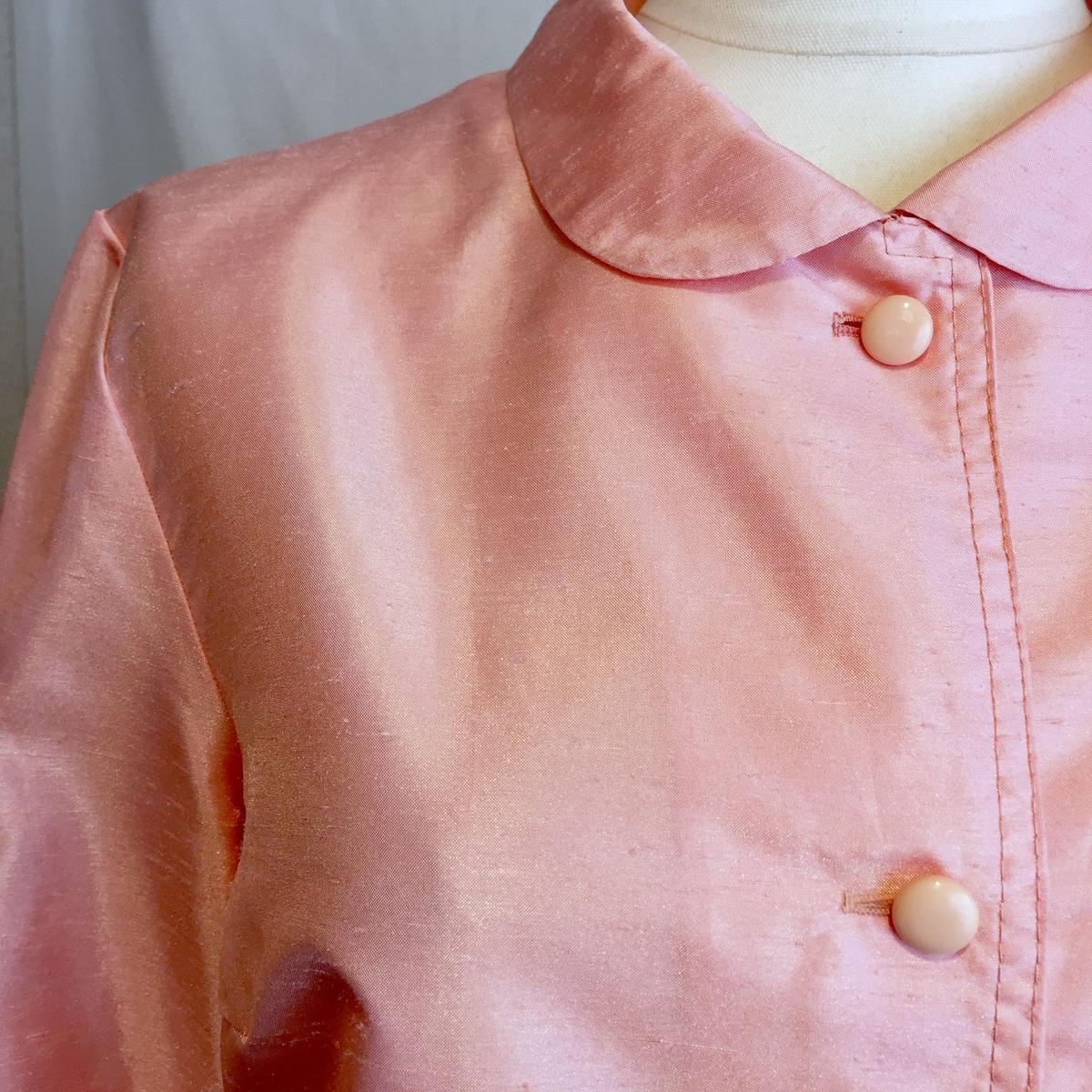 サーモンピンクsilkブラウス 1960s France Cocotier