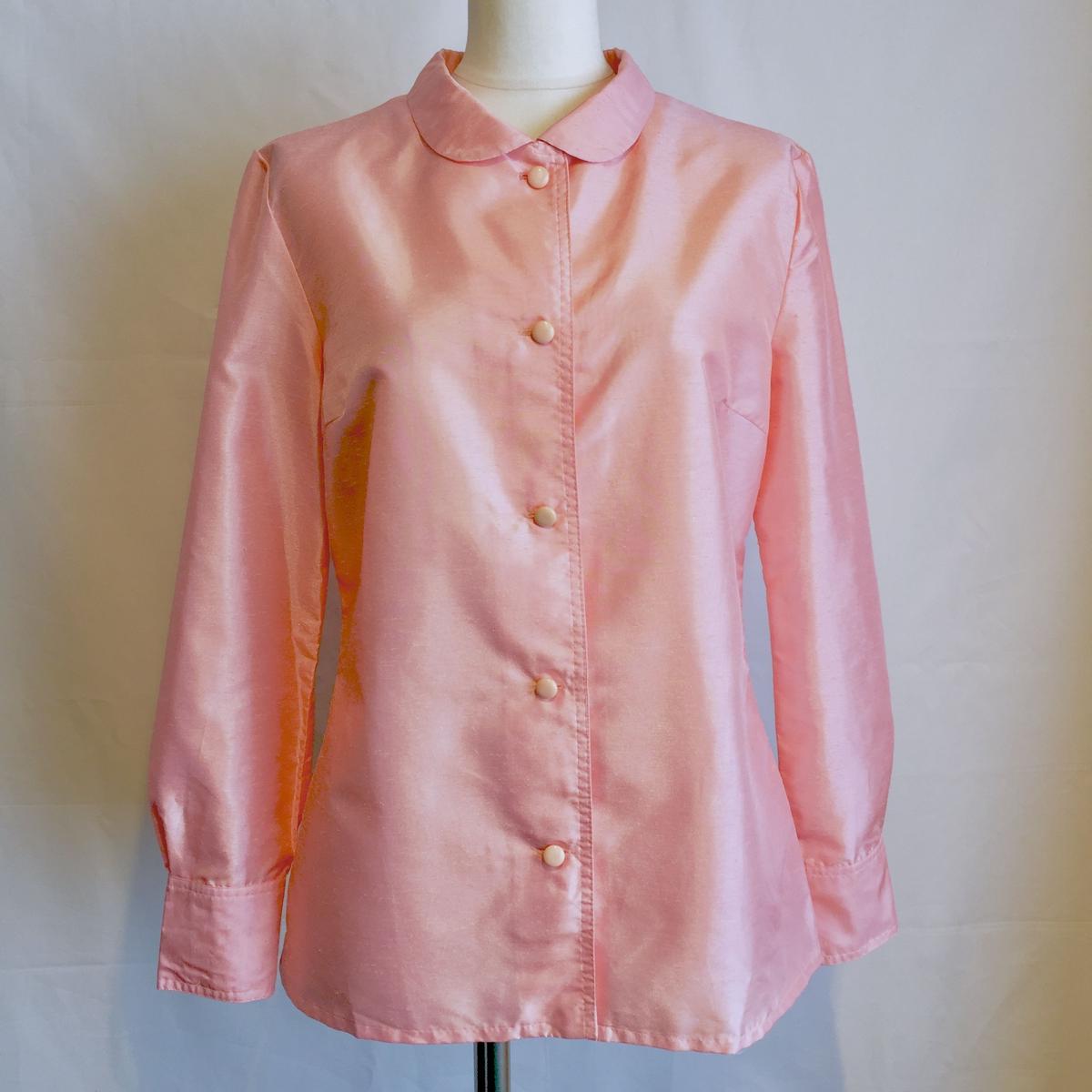 サーモンピンクsilkブラウス 1960s France Cocotier